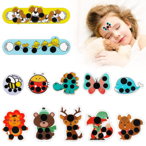 Stick-on Fever Cartoon Stickers Forehead Fever Kids Cartoon Stickers Temperature Fever Patch for Kids Baby Adults Home Office Supplies (Cute Style...