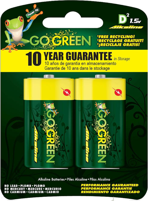 GoGreen Power (24004) Eco Friendly Alkaline D Batteries - No Lead, Cadmium or Mercury - Pack of 2...