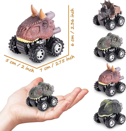 Dinosaur Toys for 3-7 Year Old Kids, Pull Back Dinosaur Cars for Kids, 4 Pack Set Car Toys, Gift Toys Dino Cars...