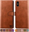 SUANPOT for iPhone X/XS 5.8" RFID Leather Wallet Case, Shockproof Flip Folio Cover, Card Holder - Light Brown...
