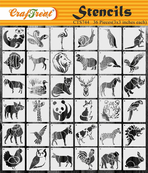 CrafTreat 36 Pieces Animal Stencil, Stencils for Painting on Wood, Elegant Stencils for Crafts, DIY Painting Stencils for Canvas, Reusable Stencil...
