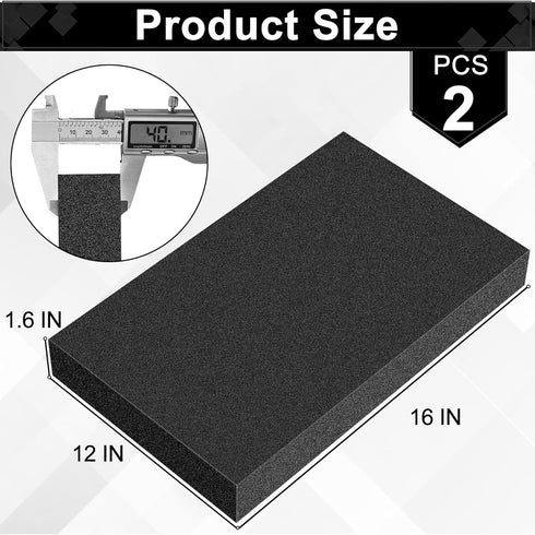 ToLanbbt Polyurethane Foam Sheets, 2P 16 x 12 x 1.6 Inch Cuttable Tool Box Case Foam Inserts Paddings, Black Cushion Foam Packing Pads for Case To...