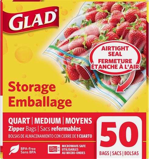 Glad Zipper Food Storage Plastic Bags - Quart - 50 Count (Packaging May Vary)...