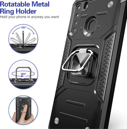 for Galaxy A21 Case with Screen Protector,Shock Absorption Heavy Duty Drop Test Slim Fit Case with Kickstand Lightweight Protective Phone Case for...