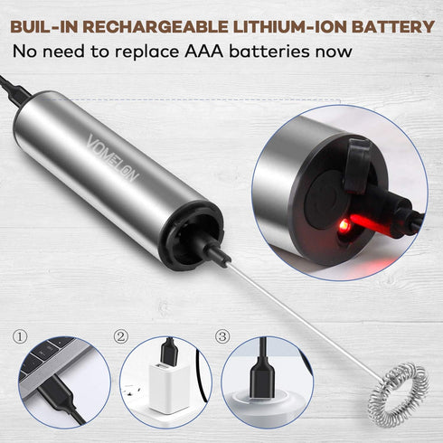 Milk Frother,Rechargeable 3 Speed Electric Coffee Foamer for Travel, Handheld Drink Mixer for Latte, Cappuccino, Coffee, Eggs, Hot Chocolate, Prot...
