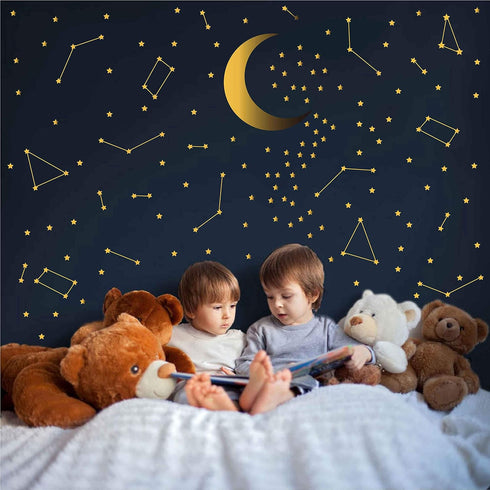 190 Gold Star Constellation Wall Decal Kids Bedroom Removable Decoration Outer Space Nursery Sticekrs Zodiac Astronomy Art Mural Decor ZB162 (Gold...