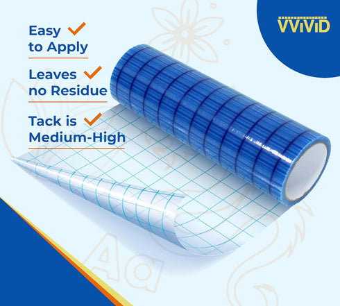 VViViD Premium Direct-Apply Transfer Tape Clear with Grid, Medium Tack for Crafting Vinyl, 12” x 50’ Easy-Apply Paper for Cricut, Sillhouette, Dec...