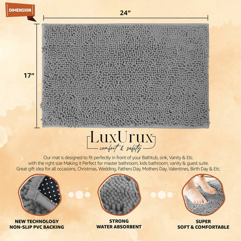 LuxUrux Bath Mat, Extra-Soft Plush Non-Slip Bathroom Rug, Luxury Chenille Microfiber Material, Super Absorbent Shaggy Bath Rug. Machine Wash & Dry...