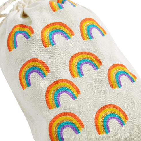 12-Pack Rainbow Party Favor Bags, Mini Canvas Drawstring & Treat Pouches, Supplies for Kids Birthdays, Unicorn Celebrations, and Gold-Glitter Rain...
