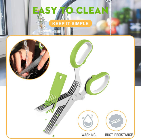 Herb Scissors Set - Updated 2025 Cool Kitchen Gadgets for Cutting Fresh Garden Herbs - Herb Cutter Shears with 5 Blades and Cover, Sharp and Anti-...