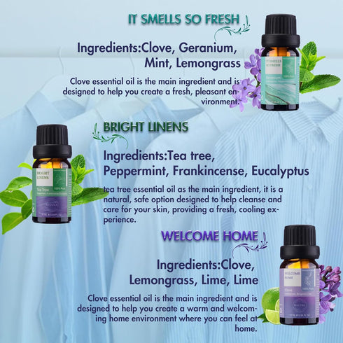 Essential Oils for Laundry - 100% Pure Essential Oils for Diffusers for Home,6x10ml(Clean)- Aromatherapy Oils for Humidifiers,Wool Dryer Balls,Cle...