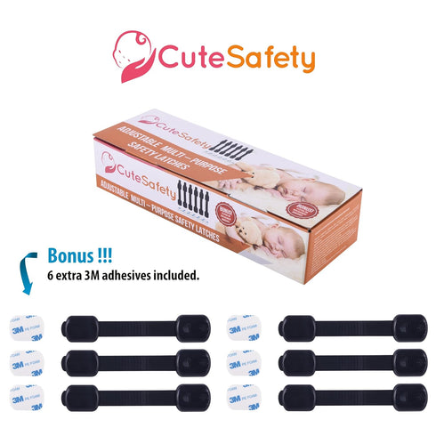 Child Proof Safety Locks - Baby Proofing Cabinet Lock with 6 Extra 3M Adhesives - Adjustable Strap Latches to Cabinets,Drawers,Cupboard,Oven,Fridg...