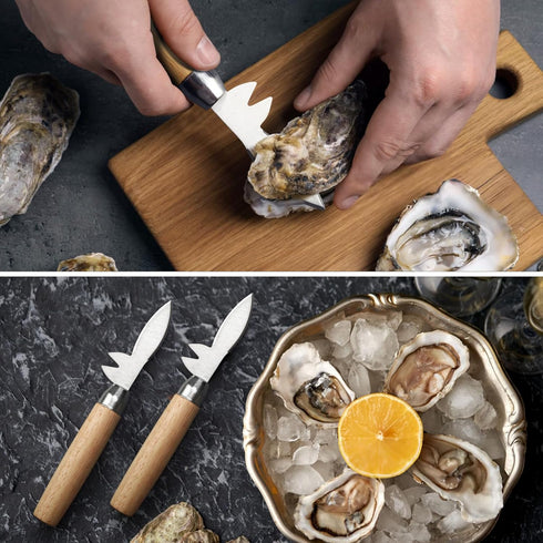 2 Pcs Oyster Shucking Knife, Upgraded Oyster Knife, with Stainless Steel Thickened Blade, a V-Shaped Notch, Wooden Non-slip Handle, Oyster Shucker...