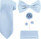 TIE G 5pcs Tie Set in WHITE OR BLACK GIFT BOX: Solid Color Necktie, Satin Bow Tie, Pocket Square, Lapel, Cuff Links...