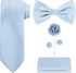 TIE G 5pcs Tie Set in WHITE OR BLACK GIFT BOX: Solid Color Necktie, Satin Bow Tie, Pocket Square, Lapel, Cuff Links...