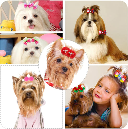 100pcs Dog Hair Bows, Bulk Pet Small Dog Bows Girl with Rubber Bands, Tiny Dog Hair Grooming Bows, Mix Dainty Puppy Dog Bows, Handmade Yorkie Dog ...
