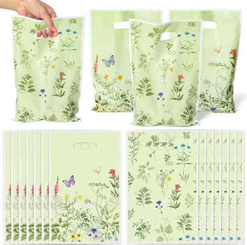 Herb Flower Party Favor Bags - 50Pcs Plastic Herb Wildflowers Candy Treat Gift Bag with Handles Rustic Farmhouse Floral Snack Goodie Bags Wedding ...