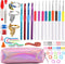 JUPEAN 70 Pcs Crochet Hooks Ergonomic Aluminum Crochet Hooks Crochet Accessories with Large-Eye Blunt Needles, Knitting Loop Rings, and Knitting S...