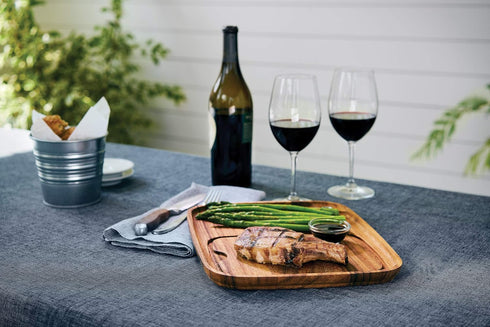 Ironwood Gourmet Fort Worth Steak Plate with Juice Channel, Acacia Wood 13 x 11 x 0.75 -inches, Brown...