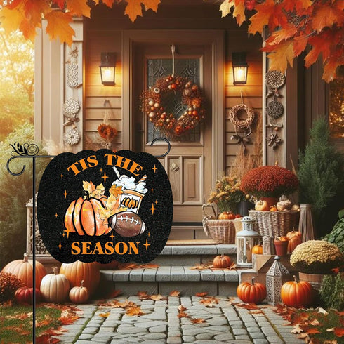 Fall Garden Flag Pumpkin Maple Leaves Tis The Season Double Sided Knit Flag Seasonal Autumn Yard Lawn Outdoor Decorations 12.5x18 Inch...