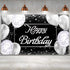 Happy Birthday Backdrop Banner - Black and Silver Photography Background - Large Party Sign Poster for Men and Women - Decoration Supplies...