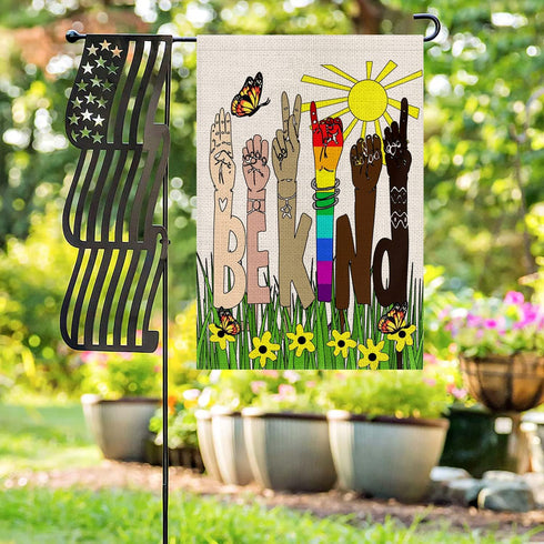 Be Kind Garden Flag Spring Summer Flower Small Yard Flag for Outside Decor Burlap LGBT Garden Banner 12x18 Inch Double Sided HYQ-225...