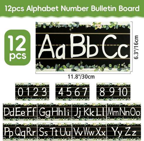 12Pcs Alphabet Bulletin Board Strips Set, Alphabet Line ABC Alphabet Banner Number Line Border Posters for Preschool Kindergarten Classroom Playro...
