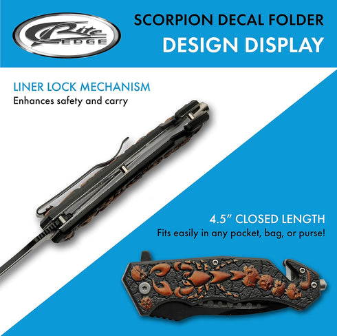 SZCO Supplies 300563 Scorpion Decal Liner Lock Assisted Open Tactical Rescue Professional Folding Knife, Black Orange, 8" Length...