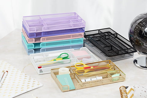 Annova Desk Drawer Organizer Tray for Office Organization - Metal Mesh - Storage Tray with Dividers for Pens, Desktop Accessories, Bathroom, Kitch...