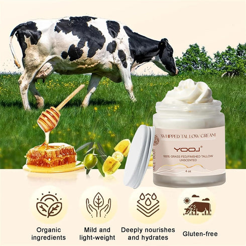 100% Grass Fed Beef Tallow for Skin Care - Organic Beef Tallow Moisturizer for Face + Body, Whipped Moisturizer for Sensitive Skin Soft, Smooth, T...