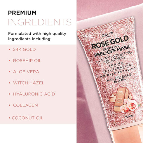 AZURE Rose Gold Hydrating Peel Off Face Mask- Dermatologist Tested - Anti Aging, Toning & Rejuvenating - Removes Blackheads, Dirt & Oils - Real 24...