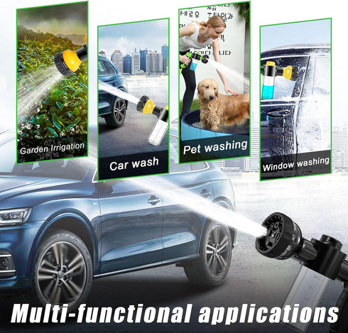 Car Wash Nozzle, High Pressure Water Garden Hose Nozzle with 8 Watering Patterns, Foam Sprayer with Soap Dispenser Bottle for Car Washing, Waterin...