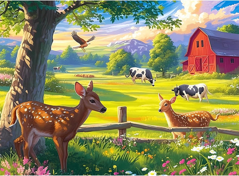 300 Pieces Puzzles for Adult Jigsaw Puzzle 300 Piece Puzzle Children Elderly Puzzle Deer Cow Farm Puzzle Gift for Mom Dad Family Friend Family Act...