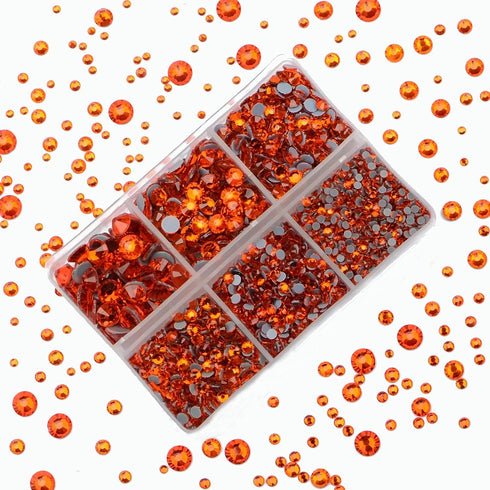 4000pcs Mixed Size Hot Fix Round Crystals Gems Glass Stones Hotfix Flat Back Rhinestones (Orange)...