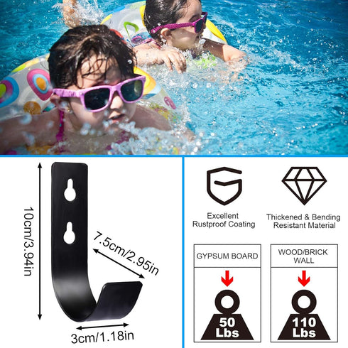 LUTER 4pcs Pool Pole Hanger, Pool Hook Accessories Multifunctional Metal Pool Pole Hanger Pool Pole Hook for Fence, Wall, Hanging Equipment, Pool...