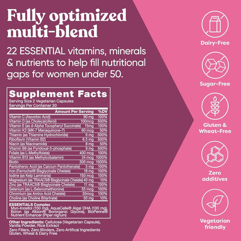 Next Gen Multivitamin for Women – 22 Optimized Vitamins for Immunity, Beauty, Brain, Energy, Bones and Heart – Vitamin C, D, E, K, Iron, B6 and DH...