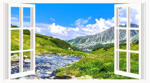 Landscape Wall Sticker Decor 3D Fake Window Wall Sticker Mountain Scenery Wall Sticker Peel and Stick Wall Art Wallpaper Removable Faux Window Wal...