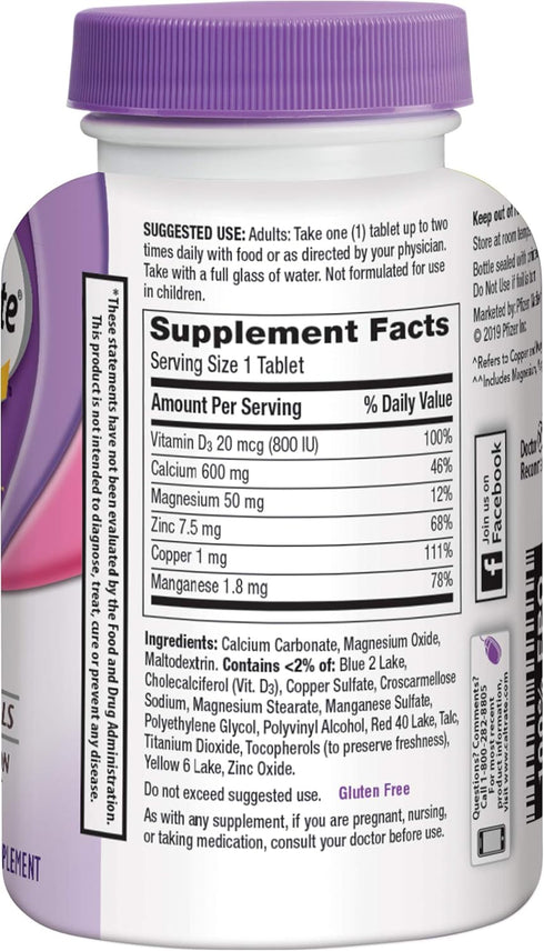 Caltrate 600 Plus D3 Plus Minerals Calcium and Vitamin D Supplement Tablets, Bone Health and Mineral Supplement for Adults - 120 Count (Packaging ...