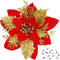 Sawowkuya 15 Pcs Red Gold Poinsettia Artificial Flowers Glitter Artificial Christmas Flowers Decorations with Clips for Xmas Tree Ornaments Weddin...