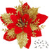 Sawowkuya 15 Pcs Red Gold Poinsettia Artificial Flowers Glitter Artificial Christmas Flowers Decorations with Clips for Xmas Tree Ornaments Weddin...