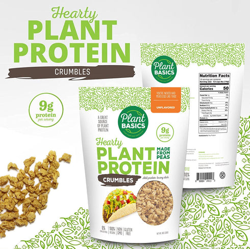 Plant Basics - Hearty Plant Protein - Unflavored Crumbles, 8 oz, Made from Peas, Non-GMO, Gluten Free, Low Fat, Low Sodium, Vegan, Meat Substitute...