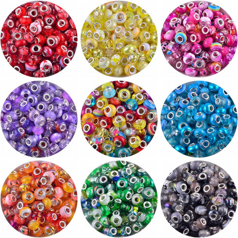 Large Hole Beads for Bracelet Jewelry Making Bulk,100pcs 15mm European Beads for Pens,Spacer Charm Lampwork Murano Glass Crystal Beads for Crafts ...