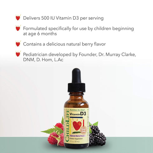 CHILDLIFE ESSENTIALS Vitamin D3 - Vitamin D Drops for Infants,Toddlers & Kid Supports Immune, Respiratory, Heart, & Bone Health, All-Natural, Non-...