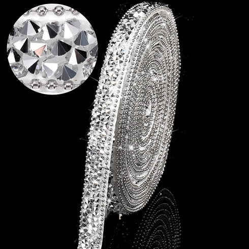 Hicarer 3 Yards Resin Rhinestone Ribbons for Wedding Self Adhesive Diamond Crystal Ribbon Roll Glitter Resin Diamond Belt Bling for Craft DIY Bag ...