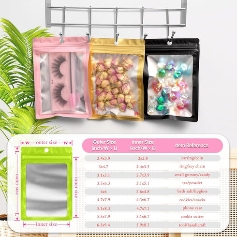 FUNFERY 100 Pack Mylar Resealable Bags Foil Packaging Bags with Clear Window,Zipper Pouch Smell Proof Bags for Food Storage,Cookies,Sample,Small B...