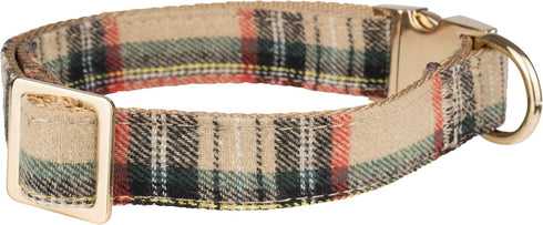 Scottish Tartan Bowtie Dog Collar with Detachable Bow Tie - Beige Plaid Dog Collar With Bowtie For Dogs And Puppies - Bowtie Dog Collar With Check...