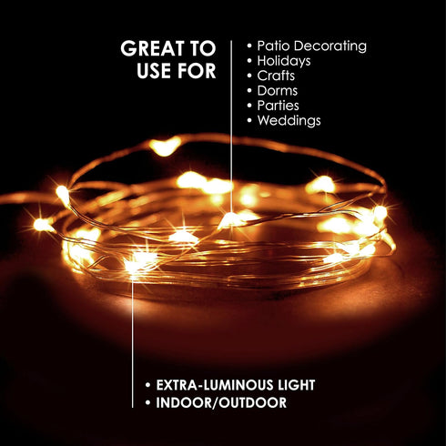 30 LEDs Warm White Color String Lights Silver Wire Indoor and Outdoor 9.5 Feet Firefly Starry Fairy Lights Battery Powered for DIY, Christmas, Hol...