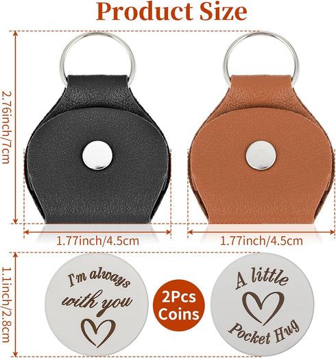 2 Pieces Pocket Hug Token, Long Distance Relationship Keepsake Friendship Gifts Stainless Steel Double Sided Inspirational Gift with PU Leather Ke...