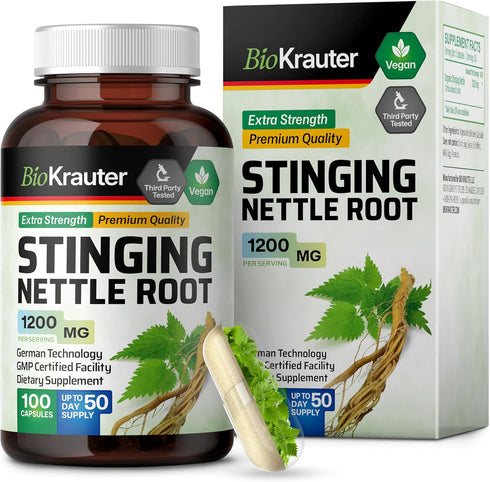 BIO KRAUTER Stinging Nettle Capsules 1200 mg - 100 Natural Urinary Tract & Overall Support Caps - Nettle Root Powder (Urtica Dioica) - Non GMO...
