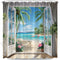 Seascape Shower Curtain Beach Tropical Palm Trees Ocean Flamingos Coastal Nature Landscape Bathroom Curtains Fabric Decor with Hooks 70X70 Inch, B...